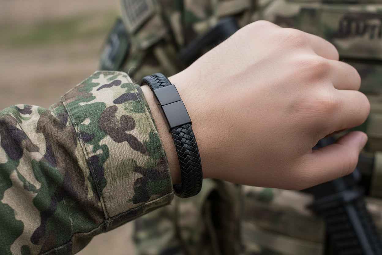 Men's Black Stainless Steel Braided Bracelet with Magnetic Clasp