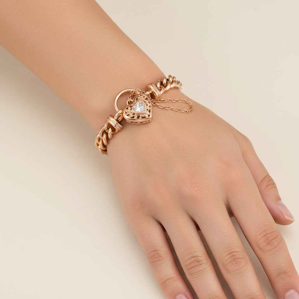 18ct Rose Gold Plated Euro Chain Bracelet with Filigree Locket - USA Made