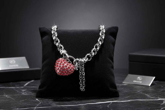 925 Sterling Silver Heart Locket Bracelet | 44 Red SWAROVSKI® Crystals | 7.5" Chain