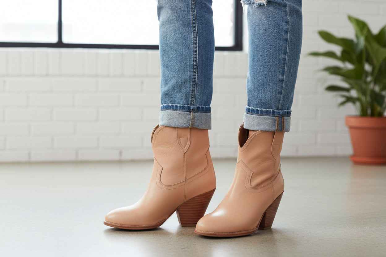 Charro Cowboy Leather Boots - Handcrafted Western Block Heel Boots