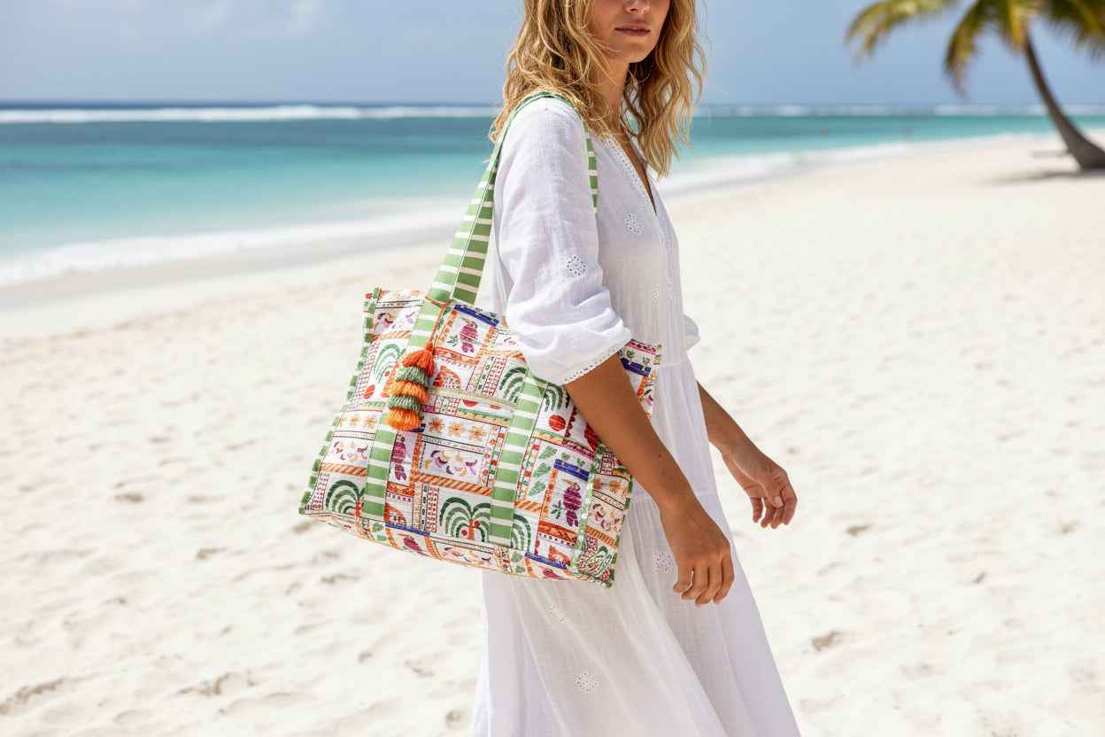 Striped Beach Bag with Matching Clutch - Jamaica Collection