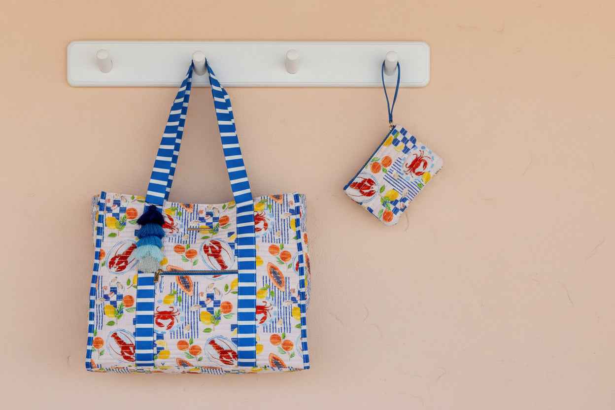 Striped Beach Bag with Matching Clutch - La Mer Collection