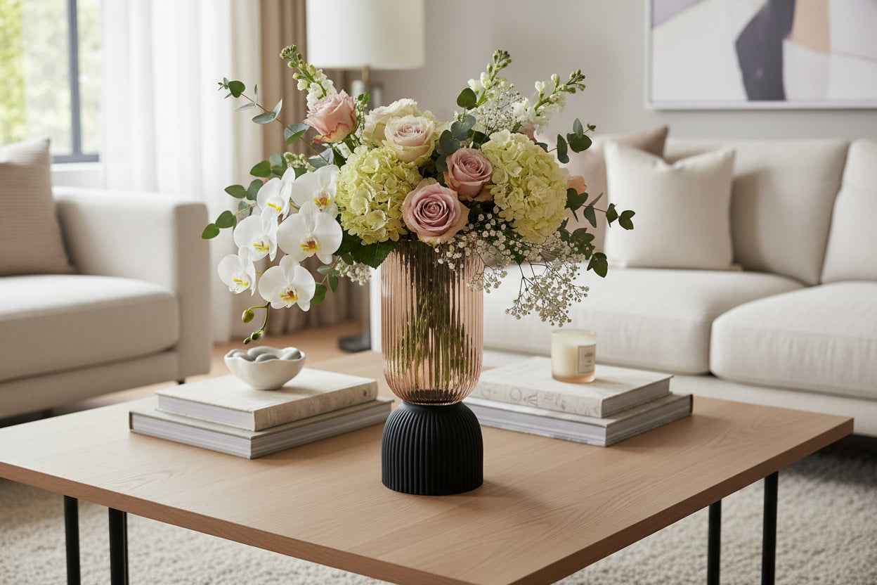 Ribbed Hourglass Vase - Medium - Grey