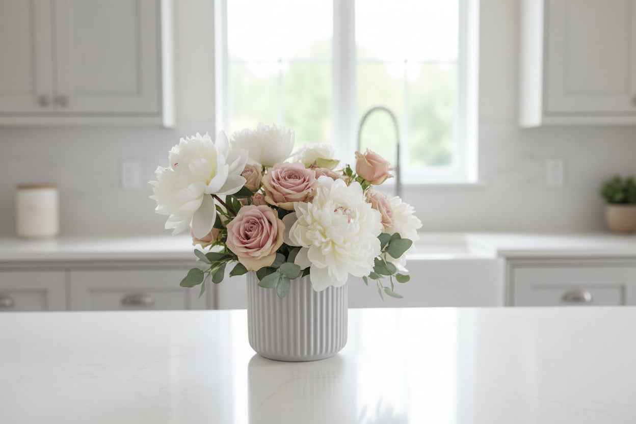 Ribbed Ceramic Vase - Grey Nordic Design Large