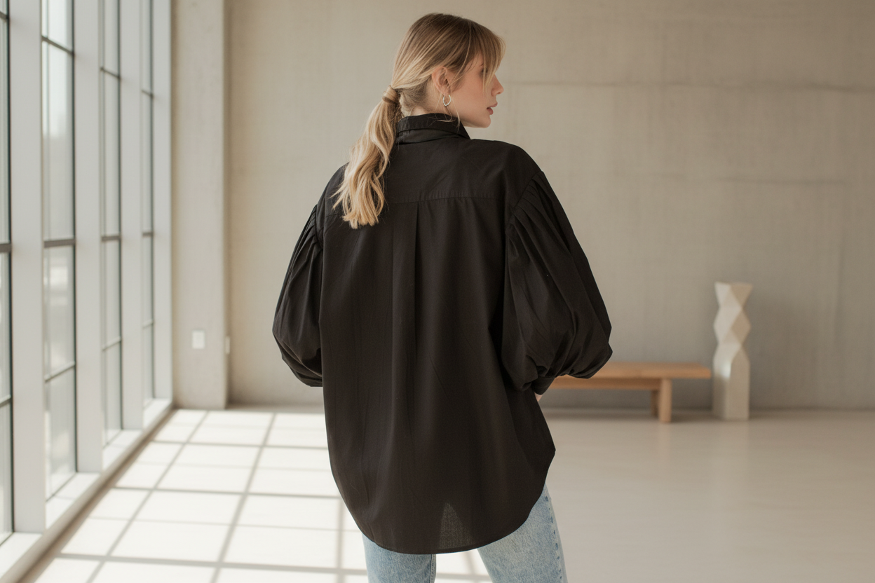 Merci Balloon Sleeve Oversized Shirt - Organic Cotton with Silk Tie