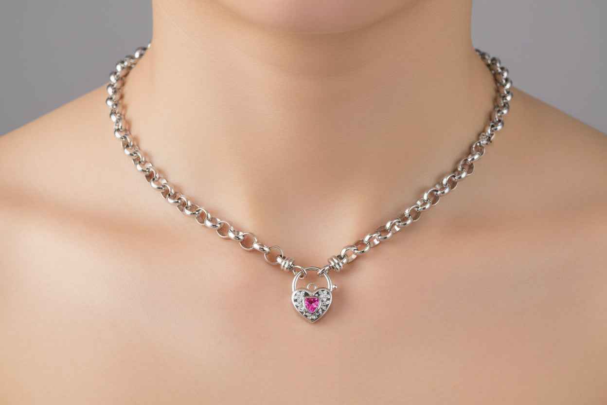 925 Sterling Silver Plated Belcher Chain Necklace with Pink Filigree Locket
