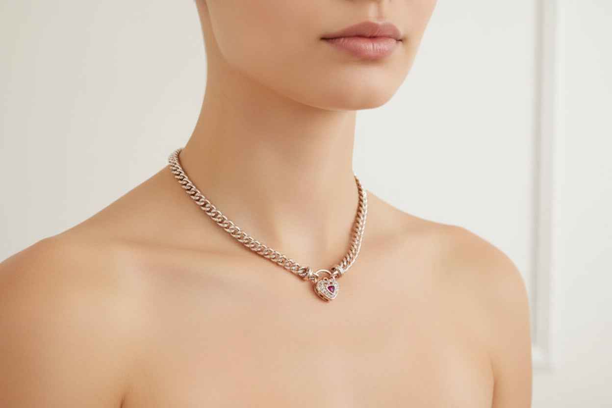 18ct Heavy Rose Gold Plated Euro Chain Necklace with Filigree Locket & Simulated Ruby | USA Made