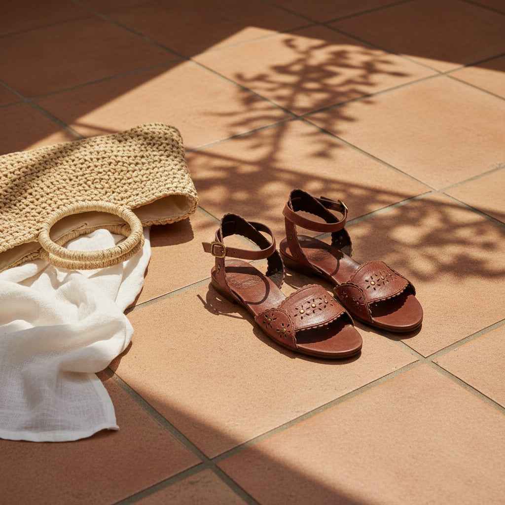 Paloma Leather Heel Sandals - Handcrafted Wooden Heel