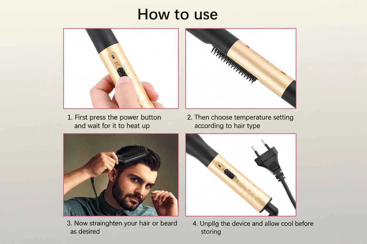 Men's Beard Straightener Brush – Quick Heat Styling Tool for Beard & Hair