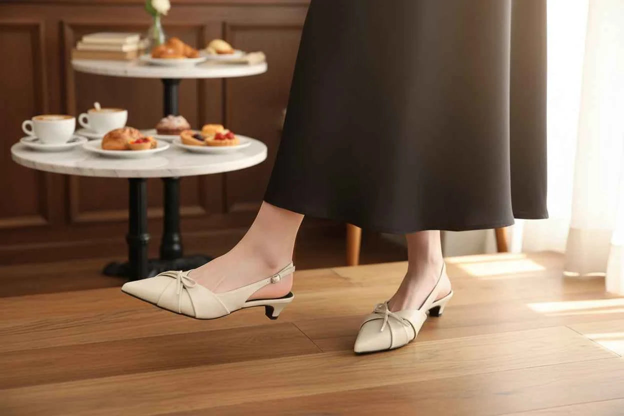 Women's Square Toe Slingback Sandals - Low Heel Mules with Bow Detail