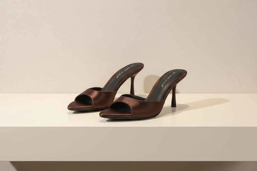 Satin Pointed Toe Heeled Mules - Slip-On Stiletto Sandals