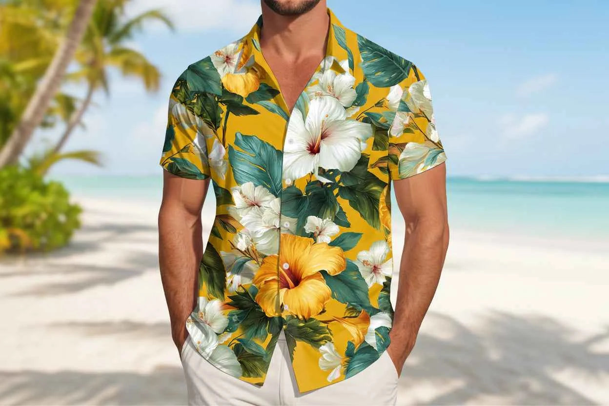 Men's Resort Button-Up Shirt - Short Sleeve Summer Beach Shirt