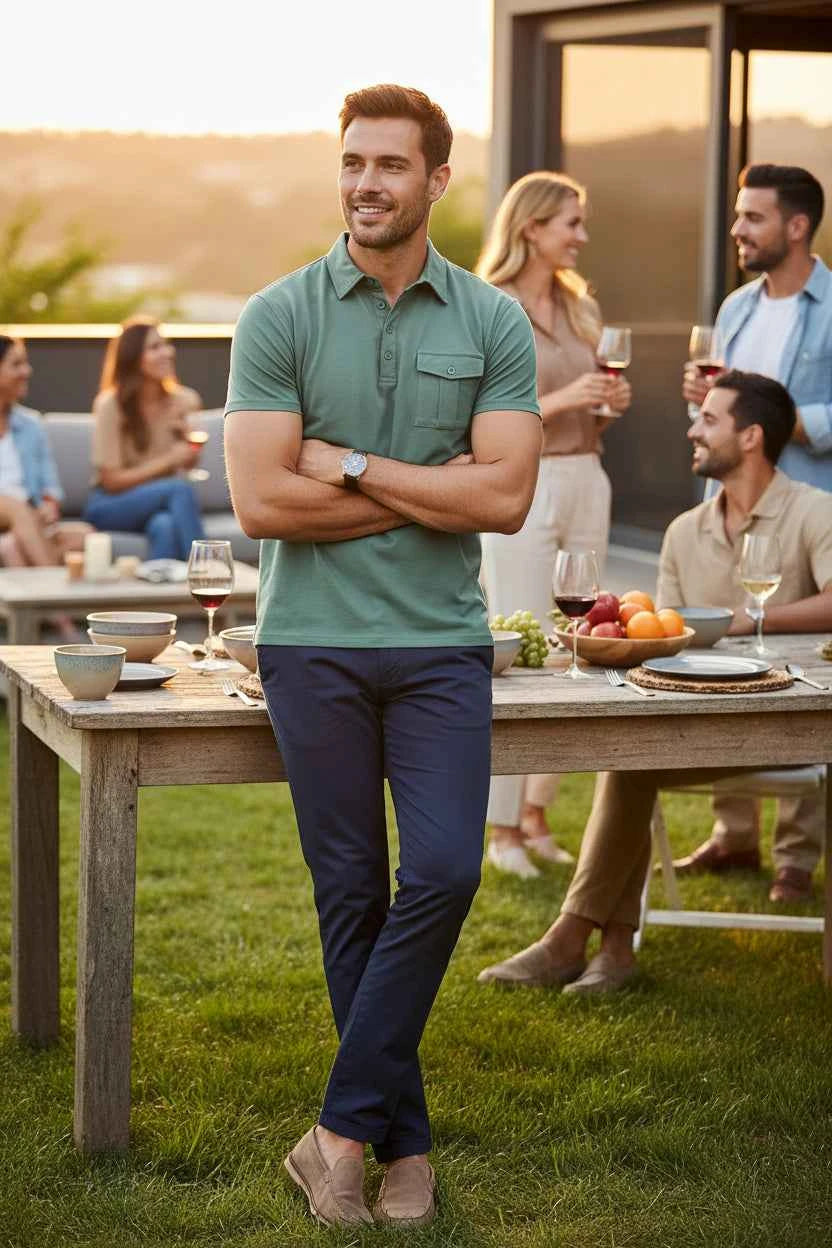 Men's Pocket Polo Shirt - Short Sleeve Casual Lapel Tee