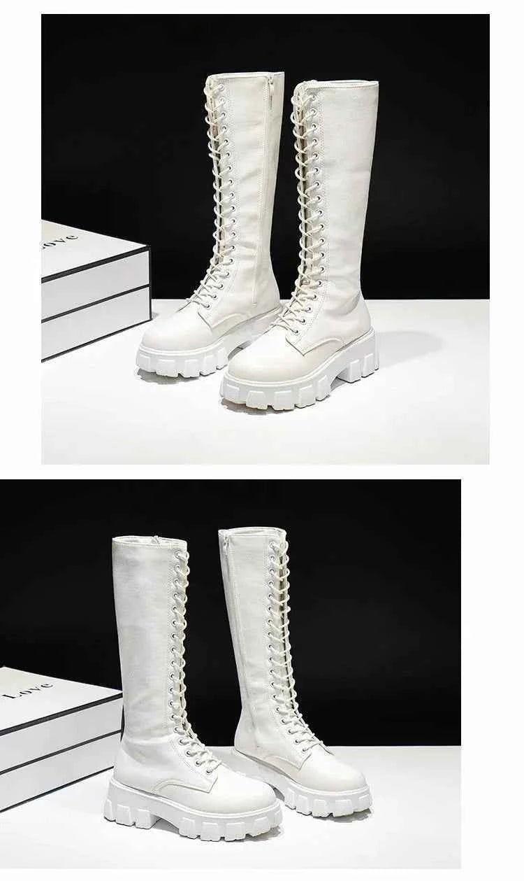 Women's Platform Mid-Calf Boots - Padded Sneaker Style