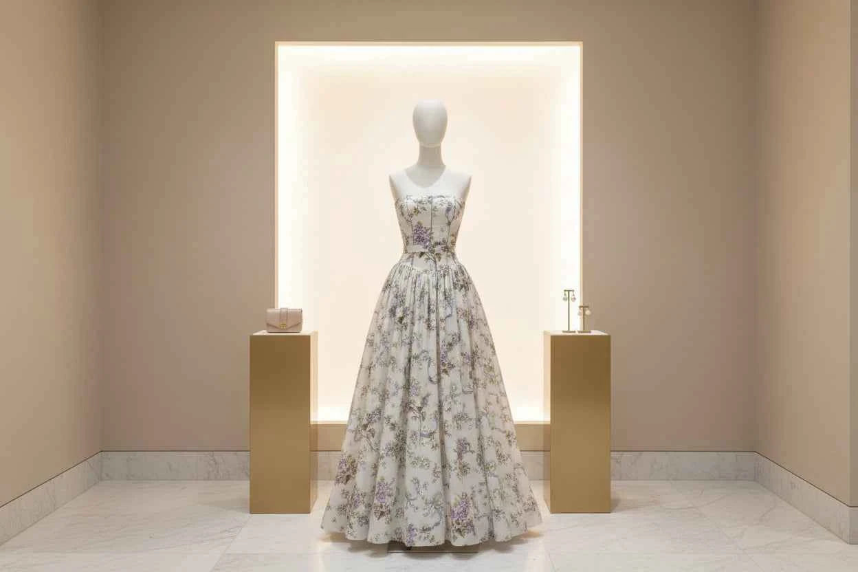 Elegant Floral Long Sundress - High Waist Hollow Out Evening Dress