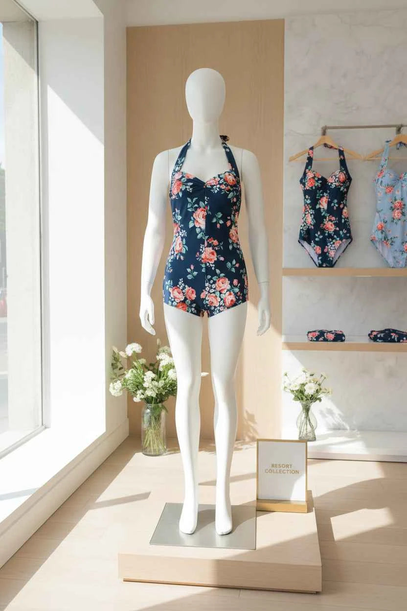 Halter Push-Up One Piece Swimsuit - Backless Print Monokini