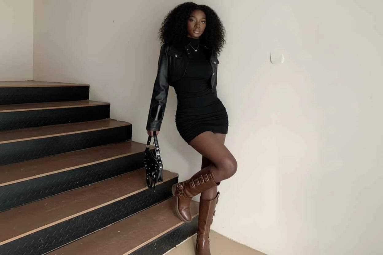 Purple Ruched Bodycon Mini Dress with High Neck