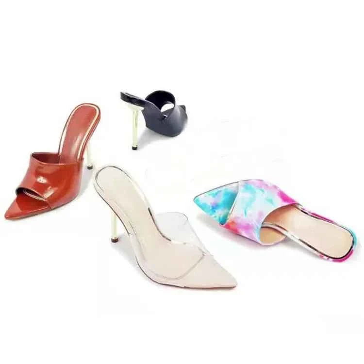 Snake Print Strappy Mule Heels - Pointed Toe Party Sandals