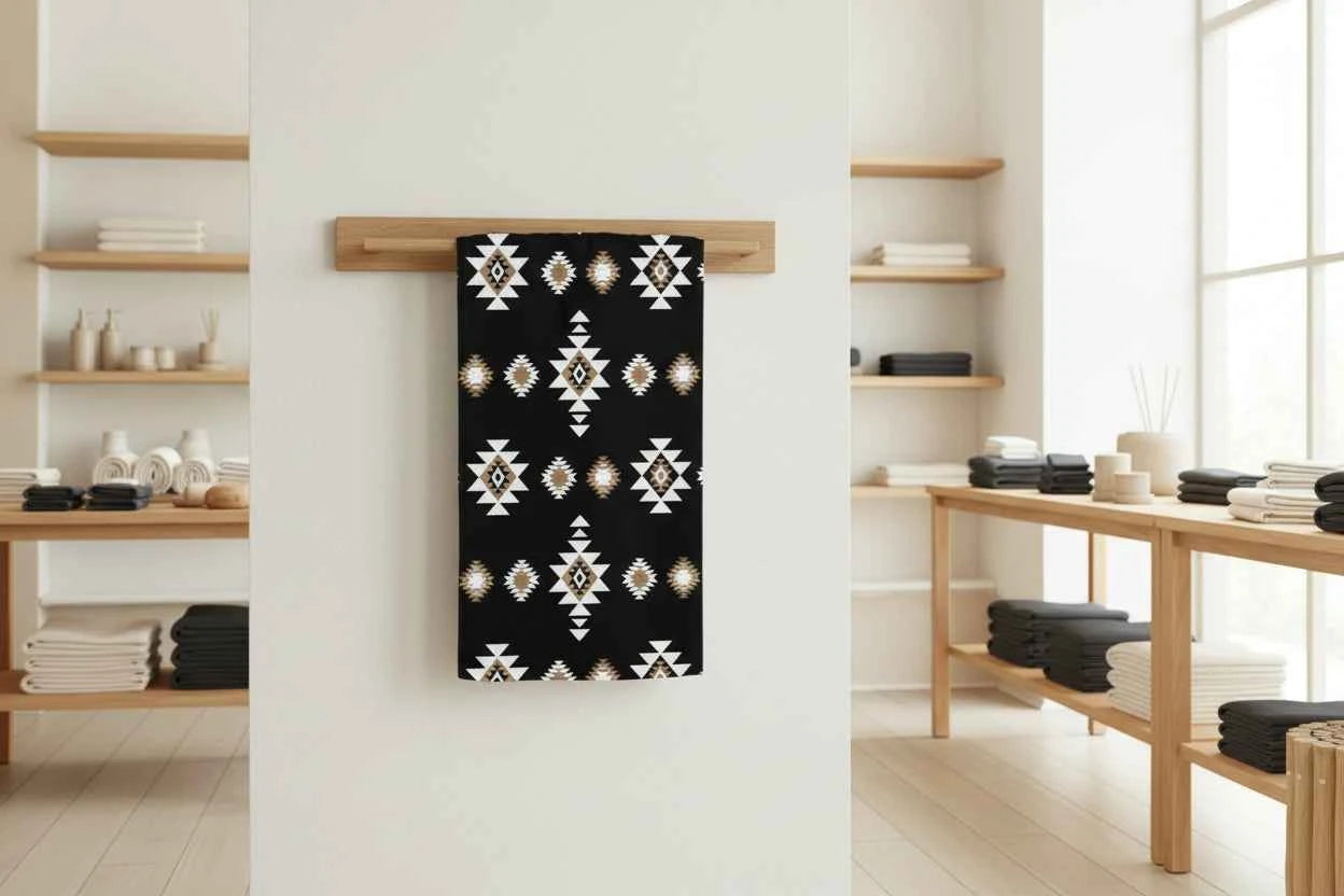 Premium Quick-Dry Beach Towel - Black Western Boho Design