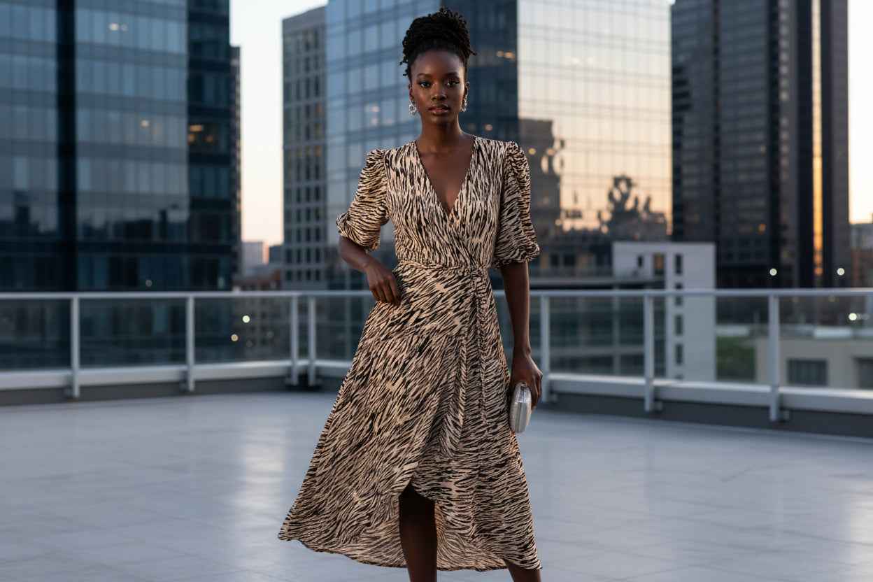 Set Sail Puff Sleeve Wrap Dress - Cotton Linen High Low Hem Dress