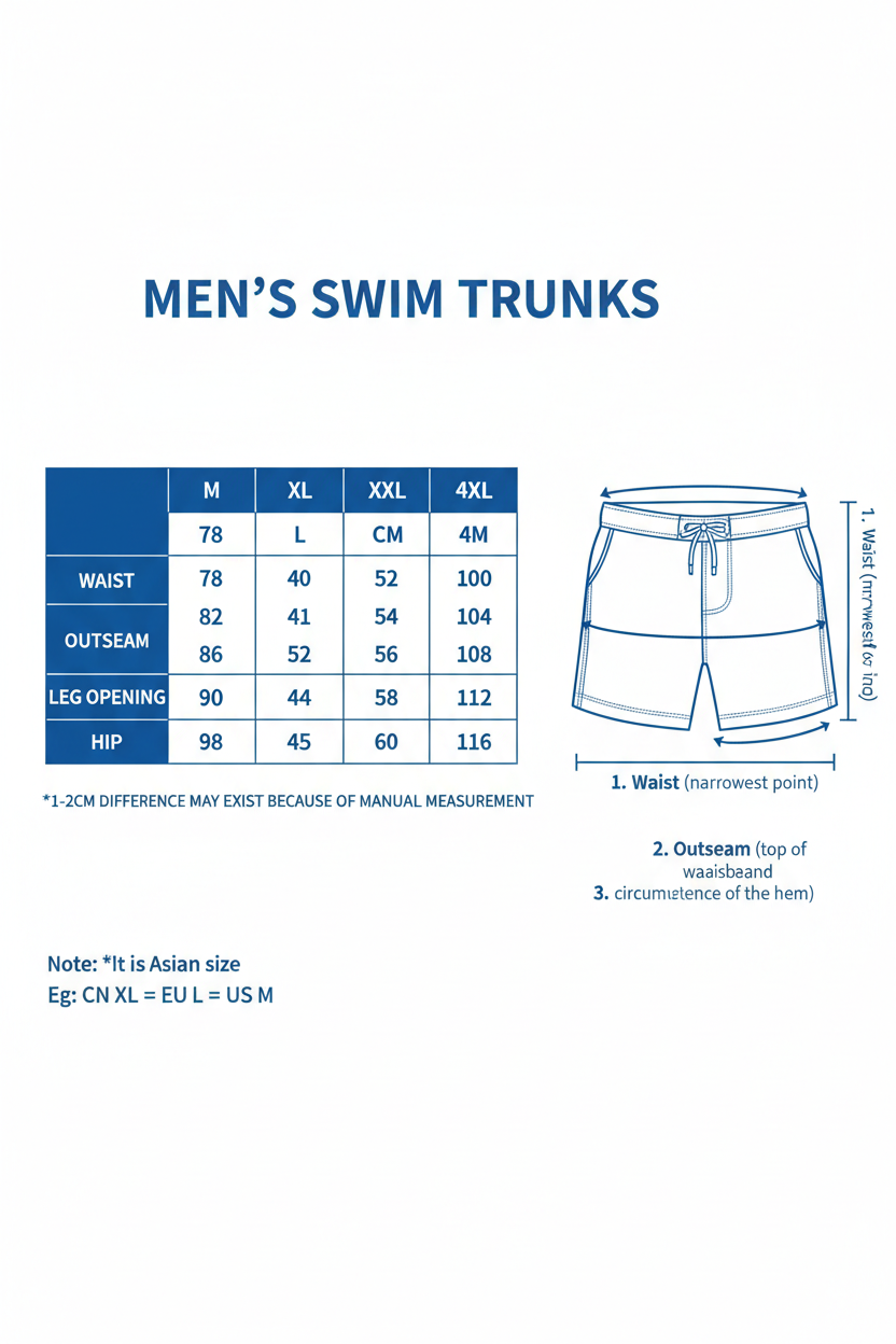 Men's Beach Swim Trunks - Quick Dry Board Shorts with Elastic Waist
