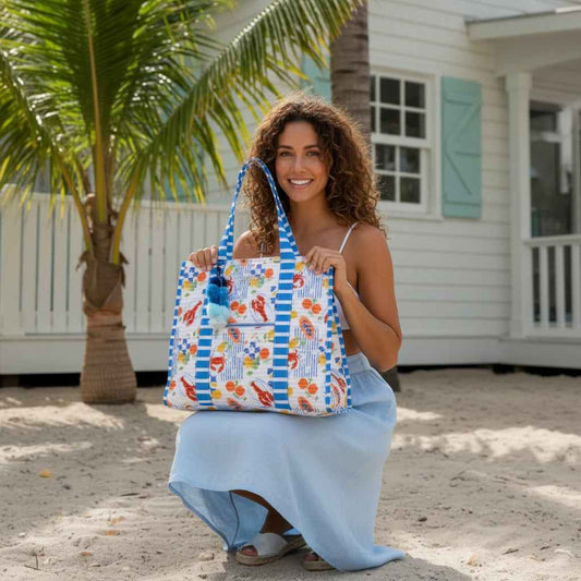 Striped Beach Bag with Matching Clutch - La Mer Collection