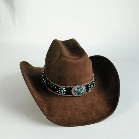Unisex Suede Cowboy Hat with Turquoise Accents - Western Cattleman Style - Matt's random items Accessories (Image 1)