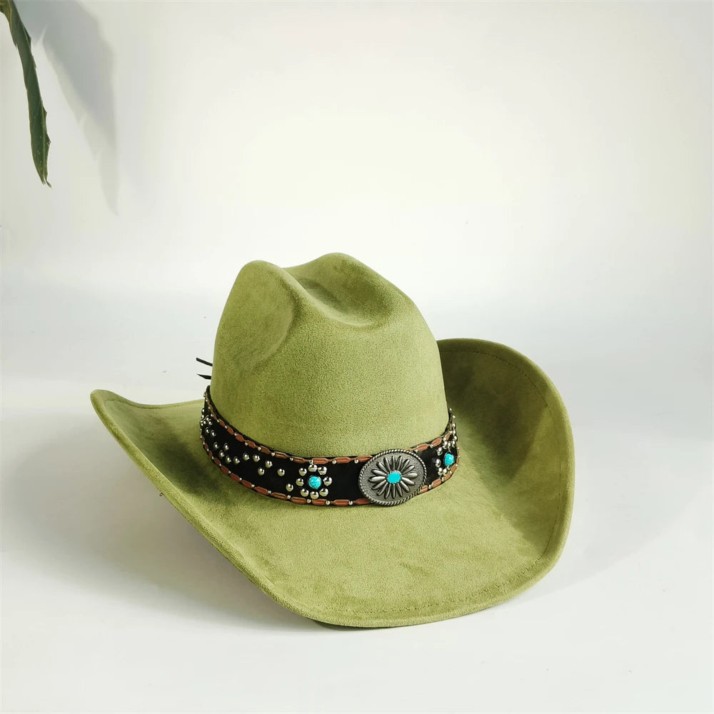 Unisex Suede Cowboy Hat with Turquoise Accents - Western Cattleman Style - Matt's random items Accessories (Image 4)