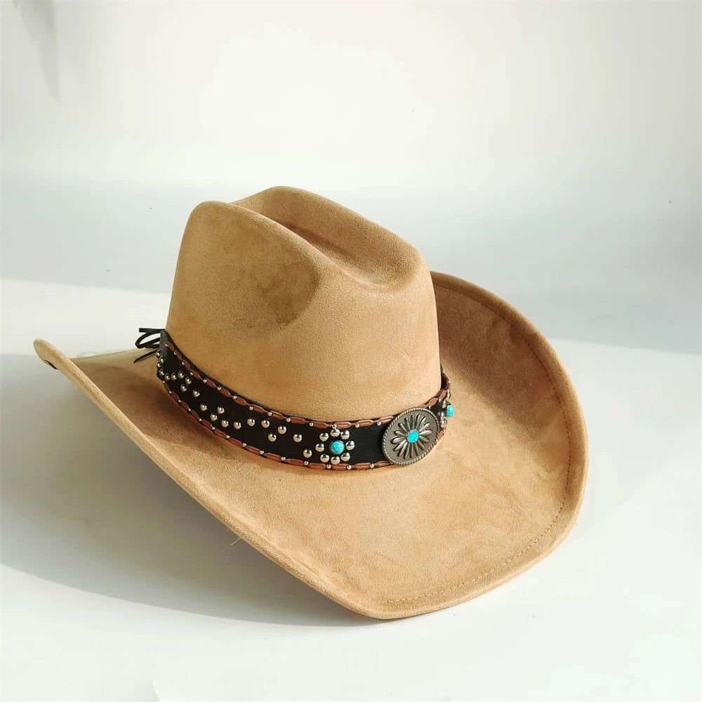 Unisex Suede Cowboy Hat with Turquoise Accents - Western Cattleman Style - Matt's random items Accessories (Image 5)