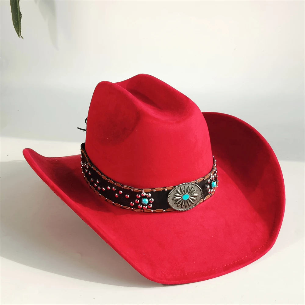 Unisex Suede Cowboy Hat with Turquoise Accents - Western Cattleman Style - Matt's random items Accessories (Image 15)