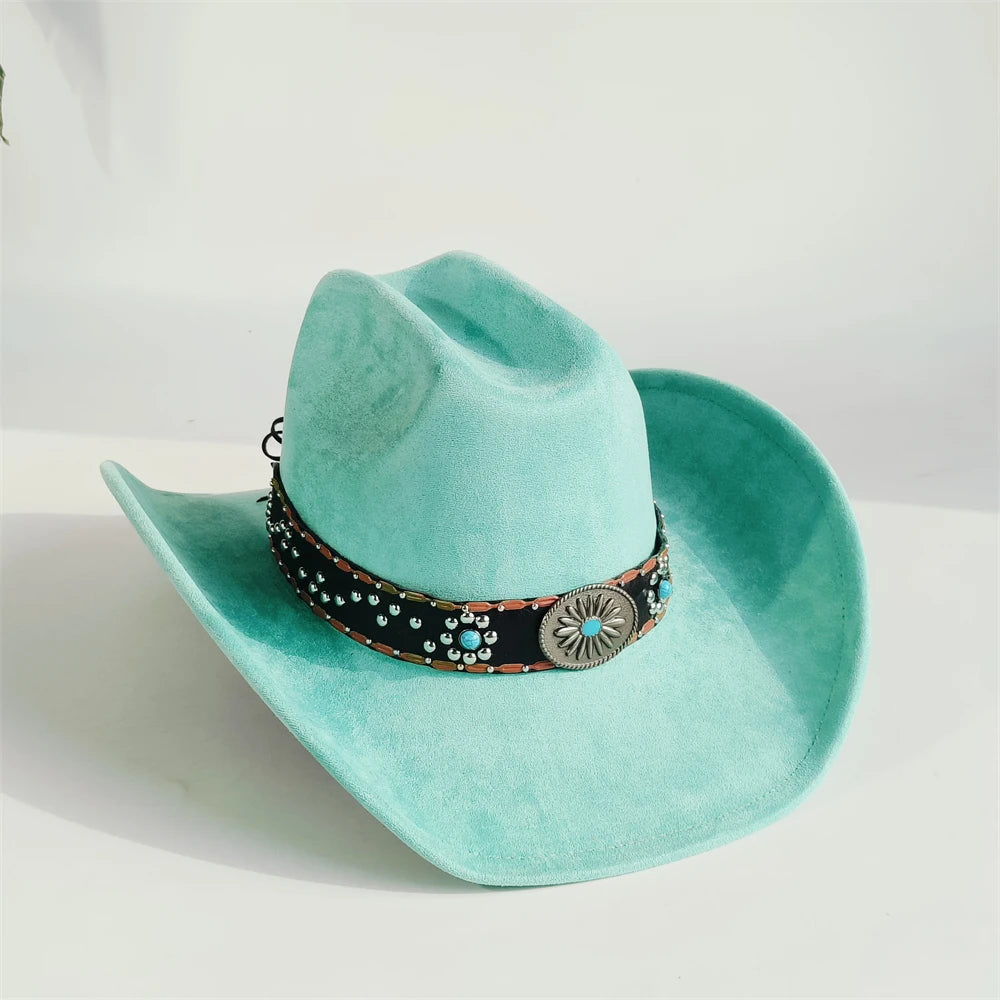 Unisex Suede Cowboy Hat with Turquoise Accents - Western Cattleman Style - Matt's random items Accessories (Image 6)