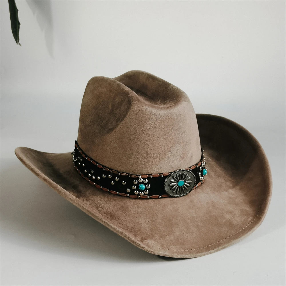 Unisex Suede Cowboy Hat with Turquoise Accents - Western Cattleman Style - Matt's random items Accessories (Image 16)