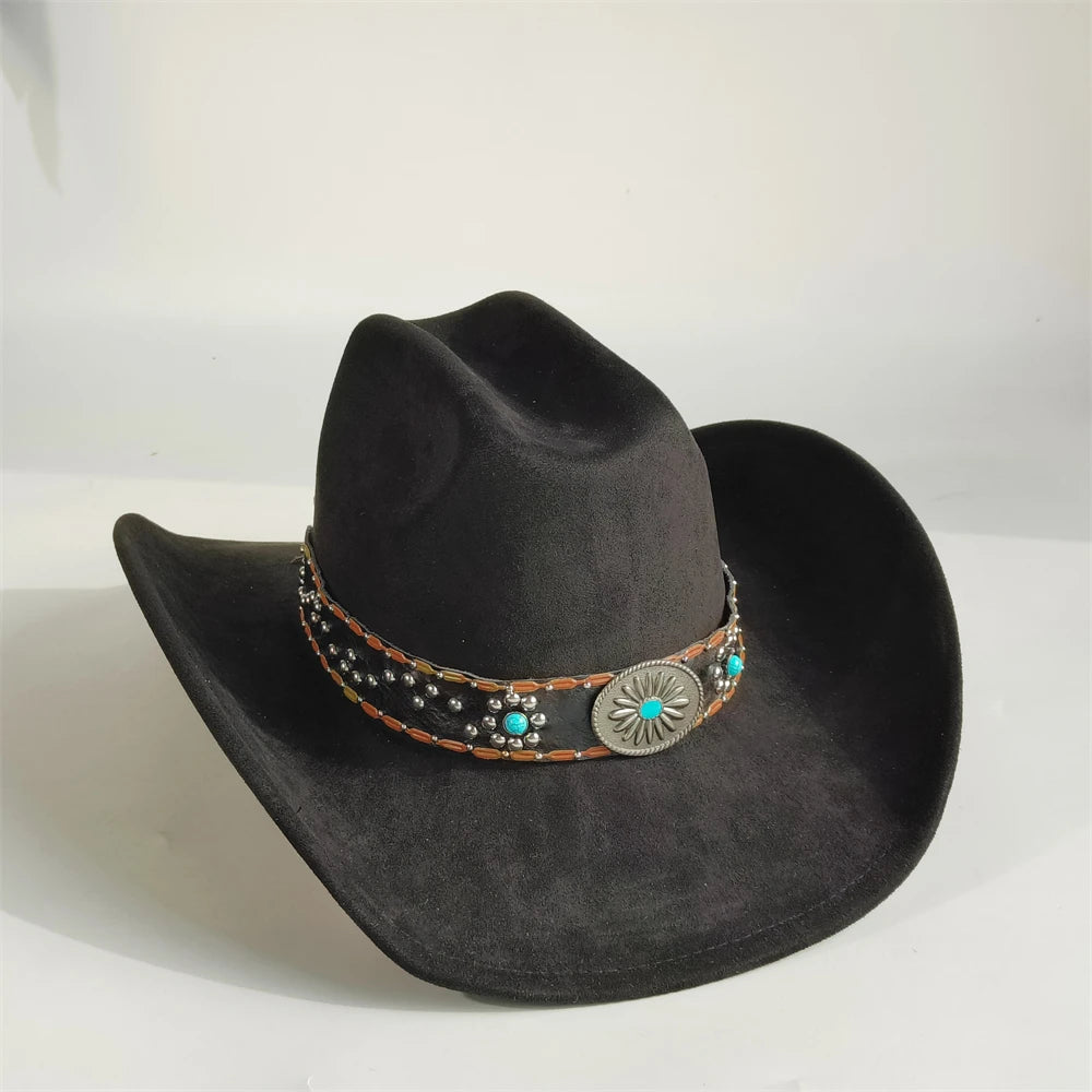 Unisex Suede Cowboy Hat with Turquoise Accents - Western Cattleman Style - Matt's random items Accessories (Image 10)