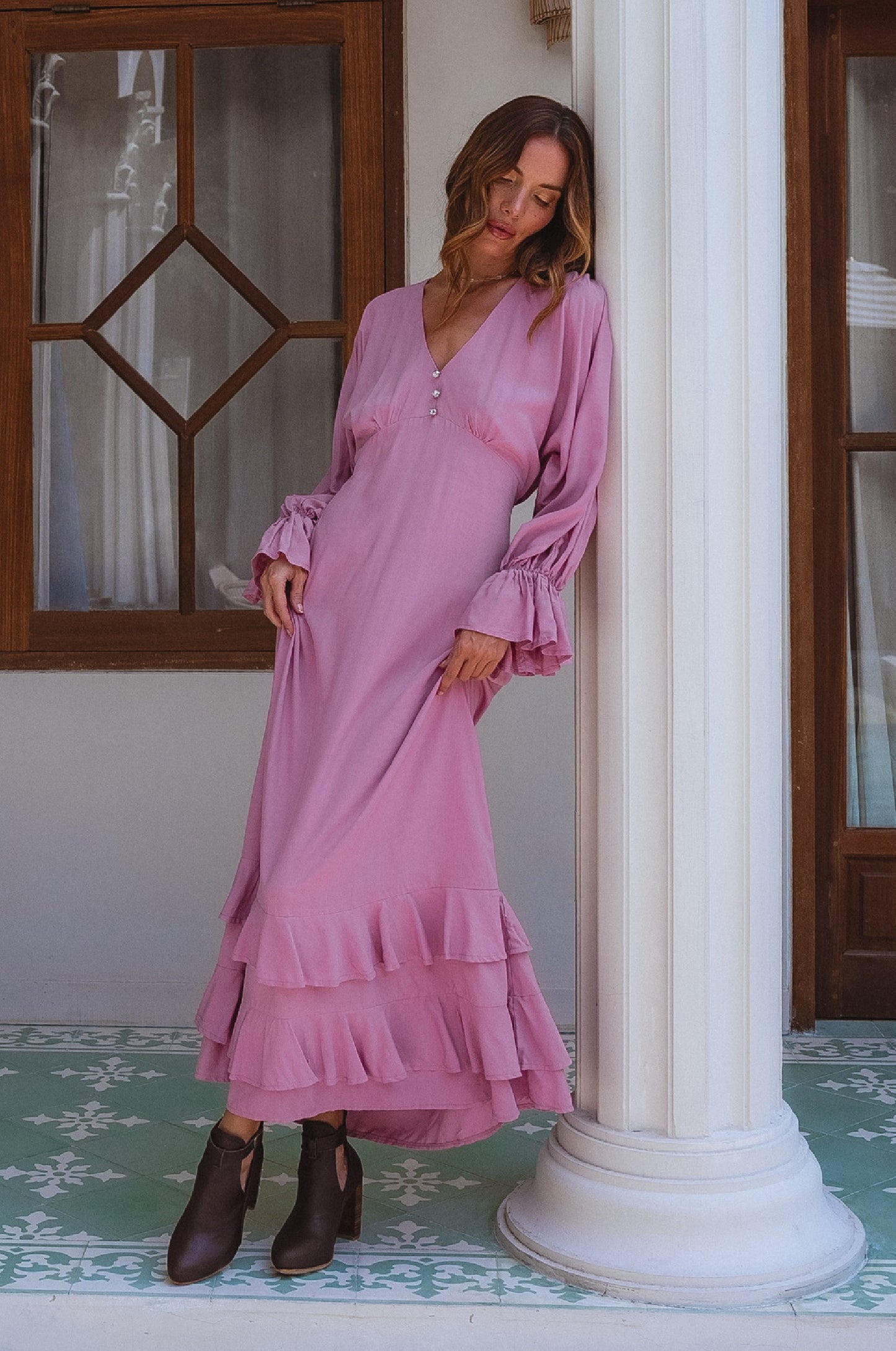 Ava Long Sleeve Ruffle Maxi Dress (Sale)-0