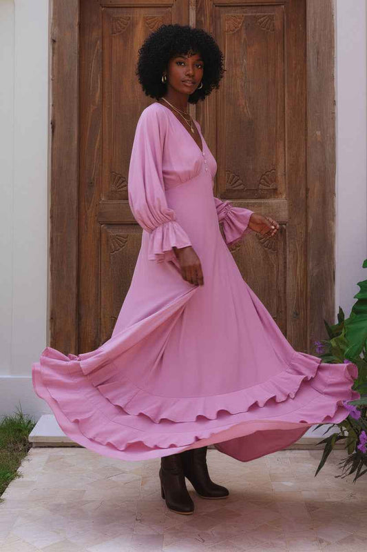 Ava Long Sleeve Ruffle Maxi Dress - Empire Waist Maxi