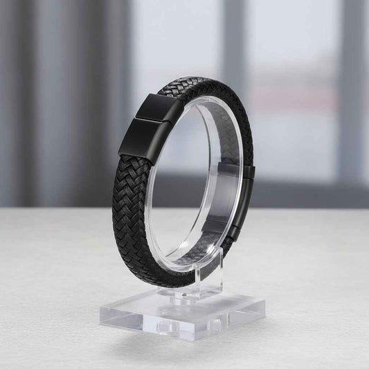 Men's Black Stainless Steel Braided Bracelet with Magnetic Clasp 23cm