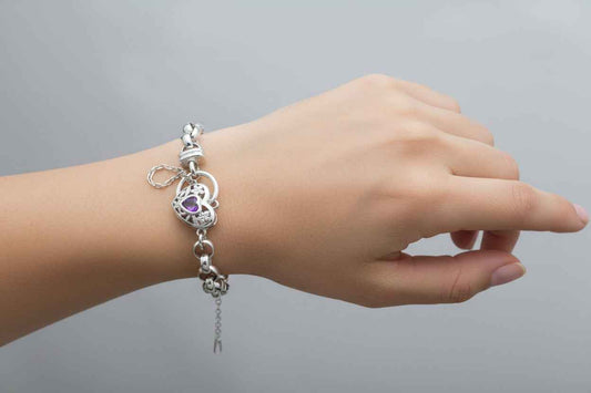 Sterling Silver Belcher Chain Bracelet with Purple Filigree Locket