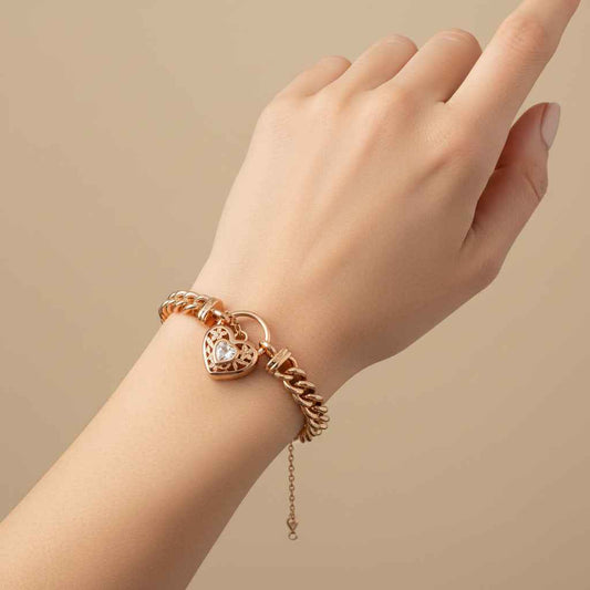 18ct Rose Gold Plated Euro Chain Bracelet with Filigree Locket - USA Made 7 Inch (17.8 cm)