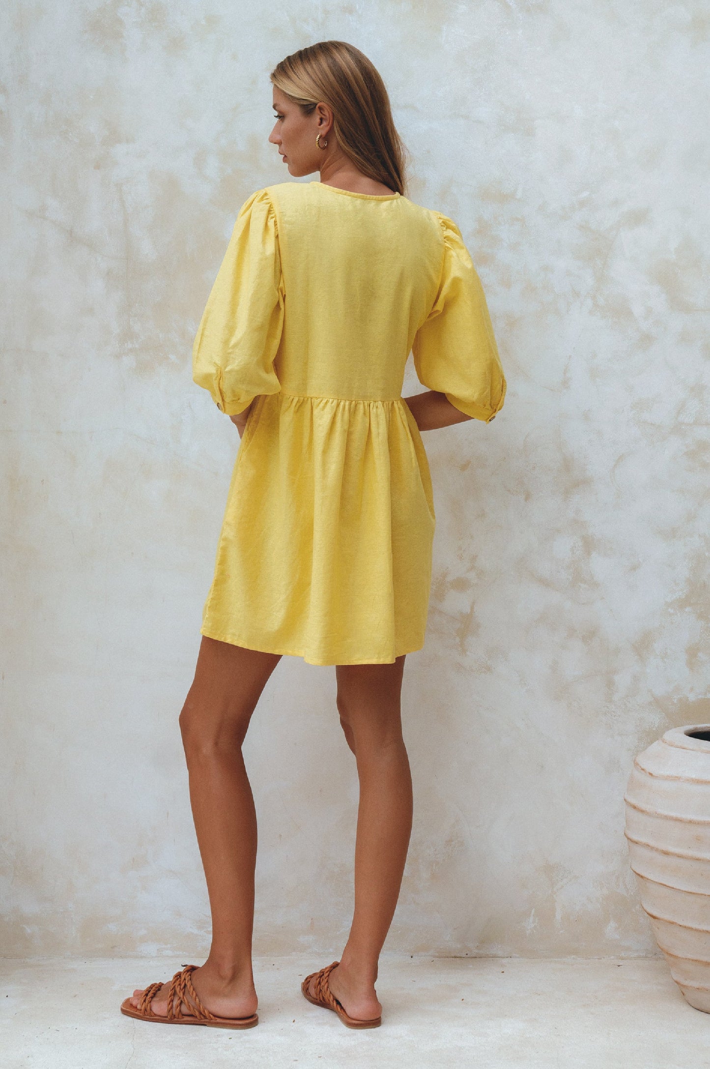 Beatrice Puff Sleeve Linen Mini Dress (Sale)-3