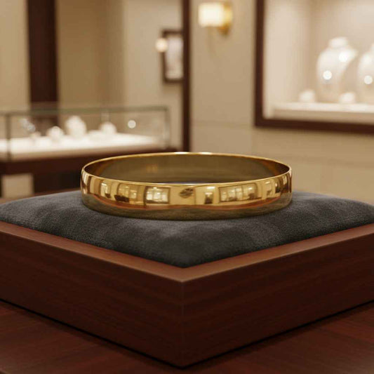 Extra Wide Gold Plated Bangle - 18ct Yellow Gold 13mm 73 mm