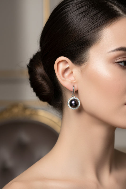 Stunning Royal Simulated Diamond Freshwater Pearl Drop Earrings-1