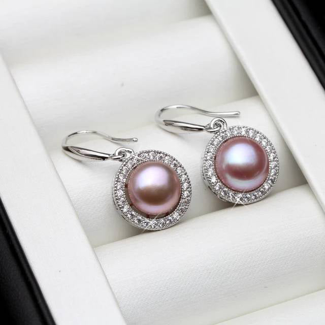 Stunning Royal Simulated Diamond Freshwater Pearl Drop Earrings-2