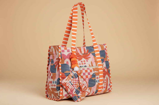 Striped Beach Bag Bahamas - Large Tote for Summer & Travel