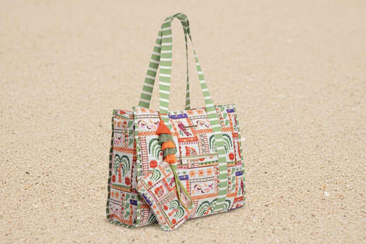 Striped Beach Bag with Matching Clutch - Jamaica Collection