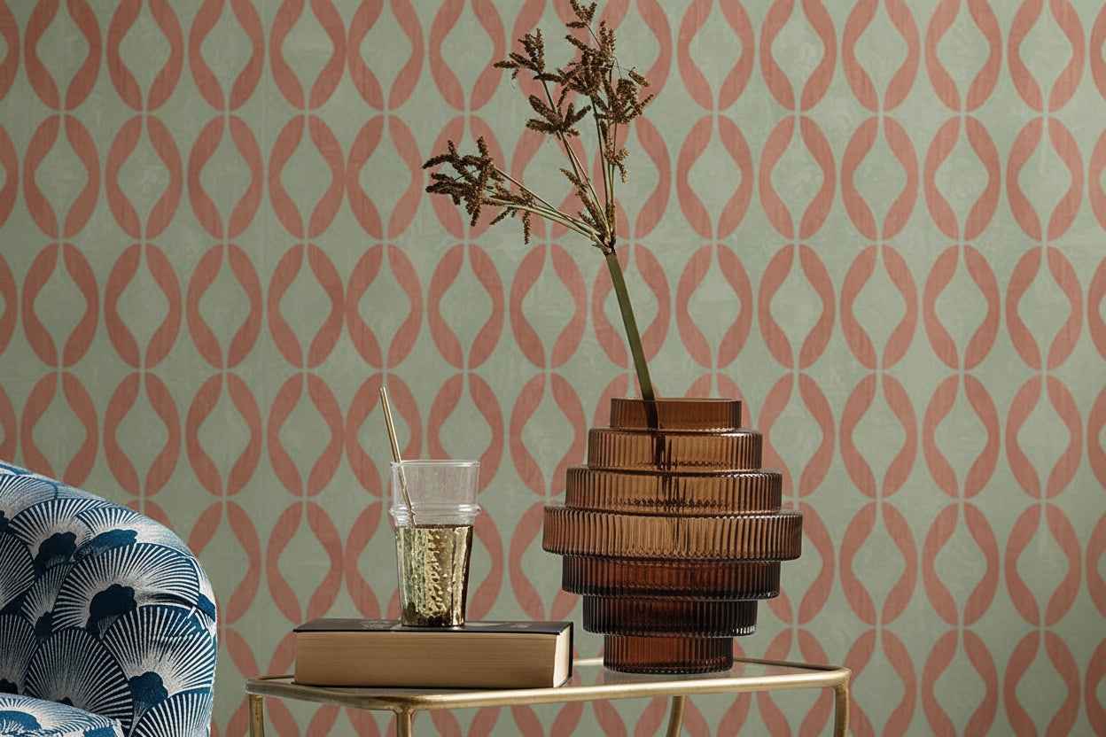 Ribbed Layered Wide Glass Vase - Medium - Amber