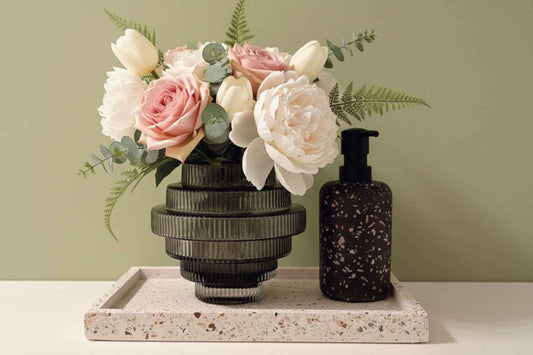 Ribbed Layered Wide Glass Vase - Medium - Grey