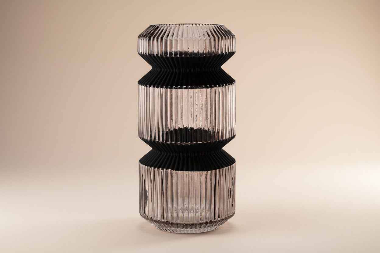 Ribbed Designer Vase - Large Champagne Gold