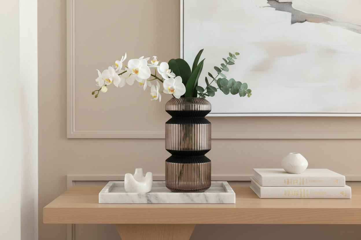 Ribbed Designer Vase - Large Champagne Gold