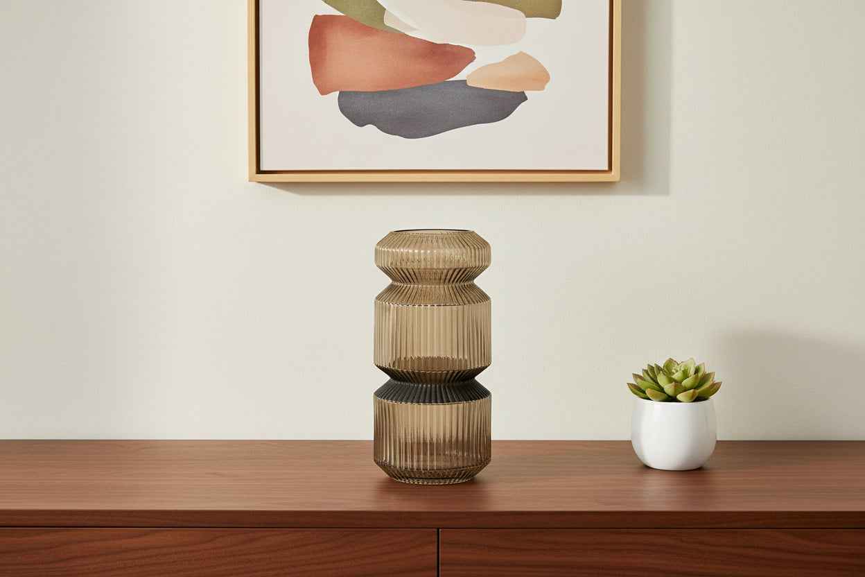 Ribbed Designer Vase - Large Champagne Gold