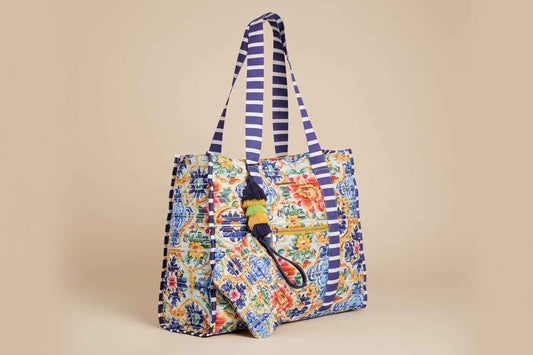 Striped Beach Bag with Tassel - La Dolce Vita Tote